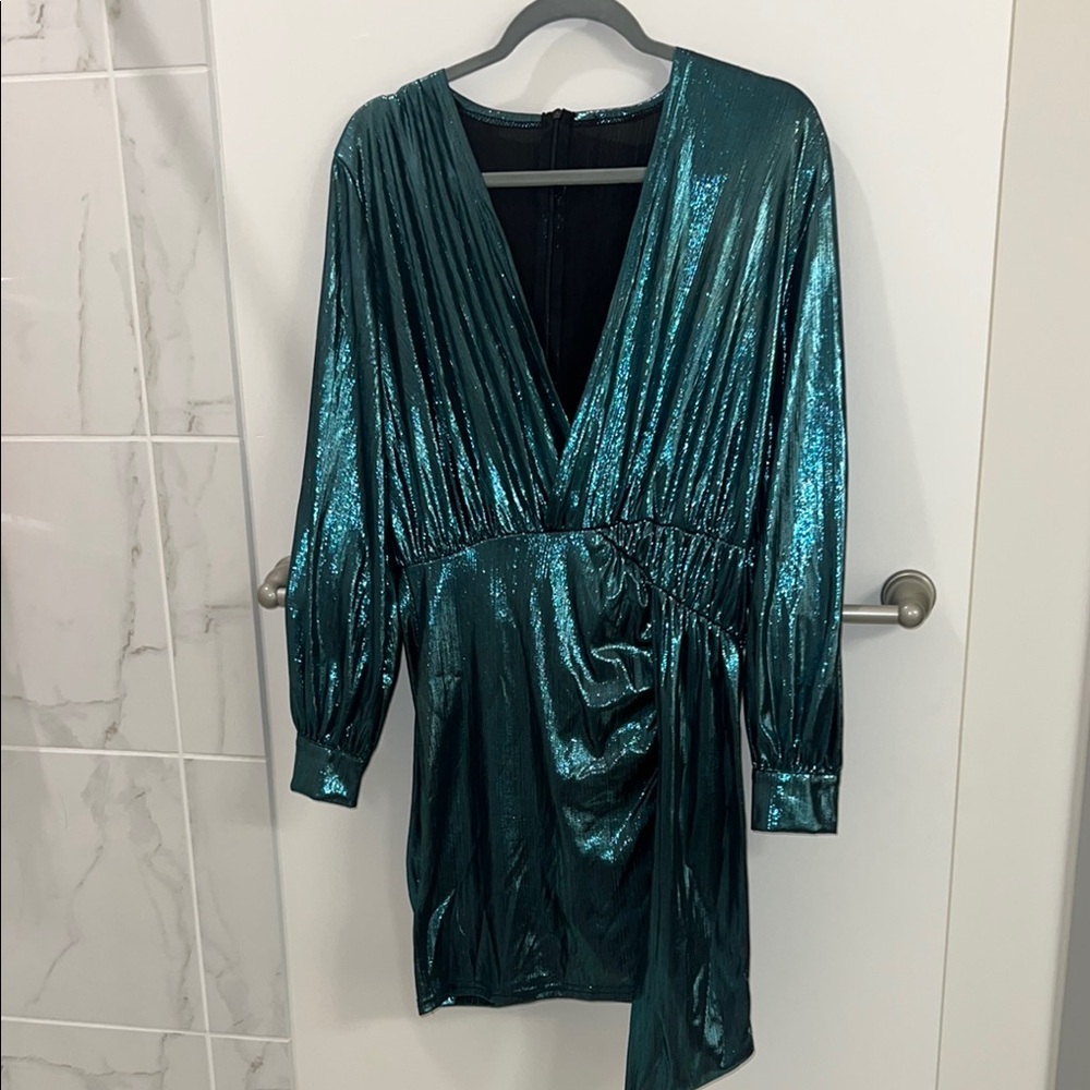 Amazon Shimmering Teal Long Sleeve Dress